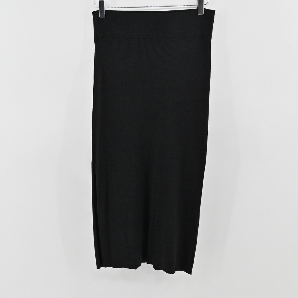Free People Ribbed Knit Midi Skirt Womens Size M Black Stretch Minimalist Cotton - Picture 2 of 13